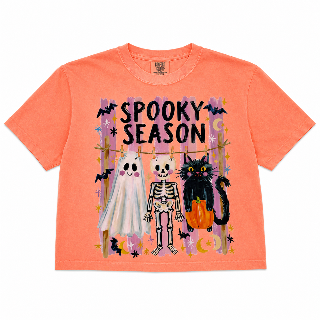 Spooky Season Boxy Crop - Neon Cantelope