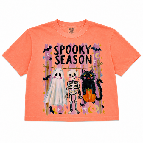 Spooky Season Boxy Crop - Neon Cantelope