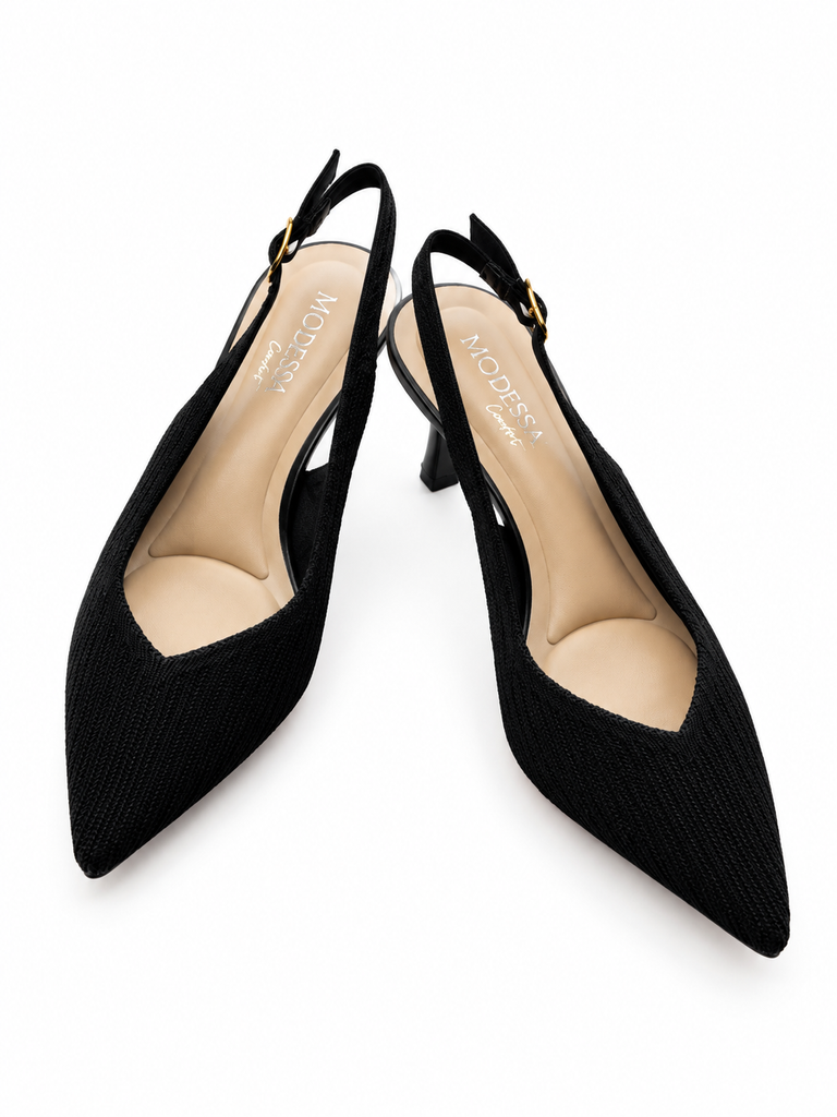Stephy Sling Back Kitten Heel - Black