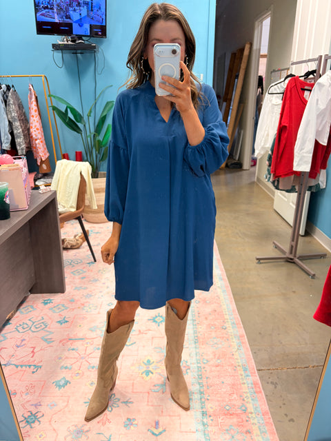Shifting into the Holidaze Dress - Navy