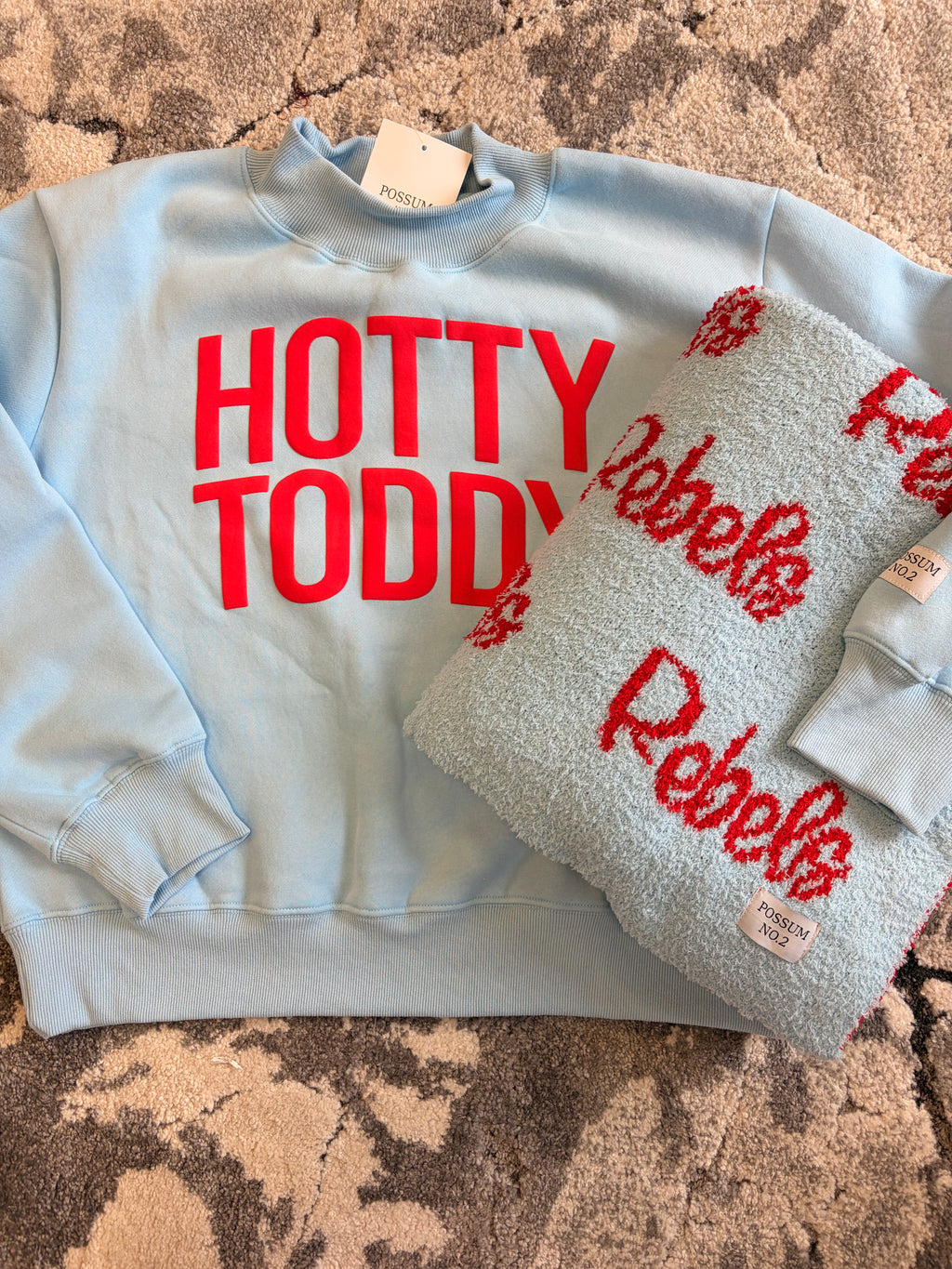 Powder Blue HOTTY TODDY Puff Ink Mock Neck PRE ORDER