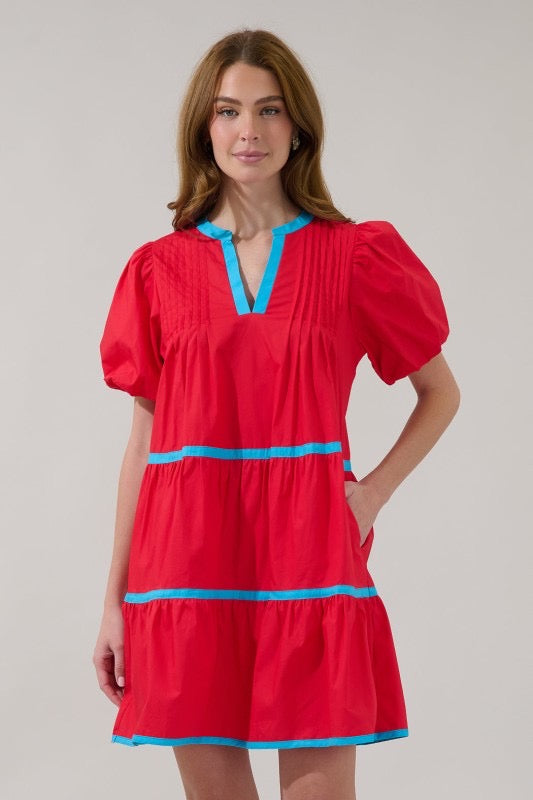 At The Library Dress - Red/Blue
