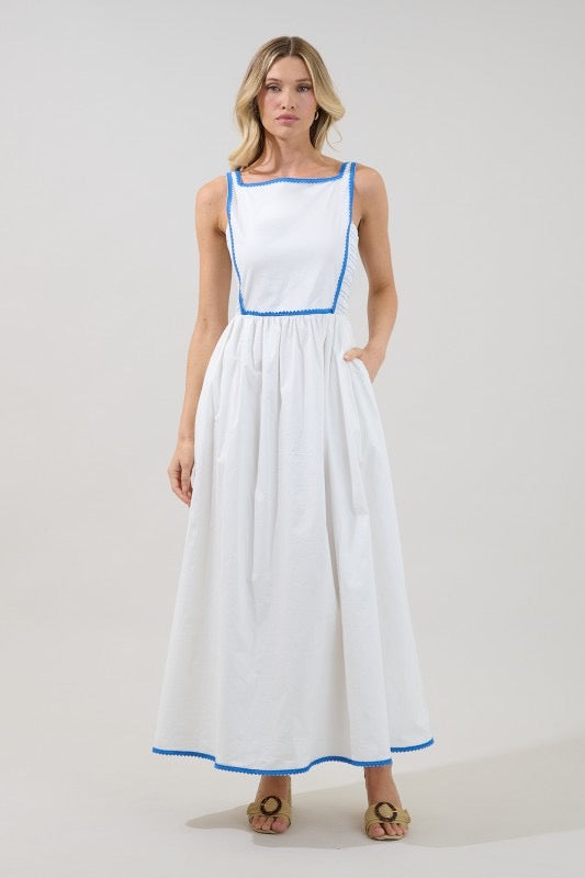 Social Hour Maxi Dress - White / Blue