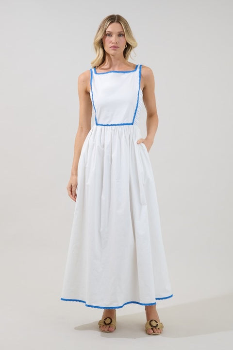 Social Hour Maxi Dress - White / Blue