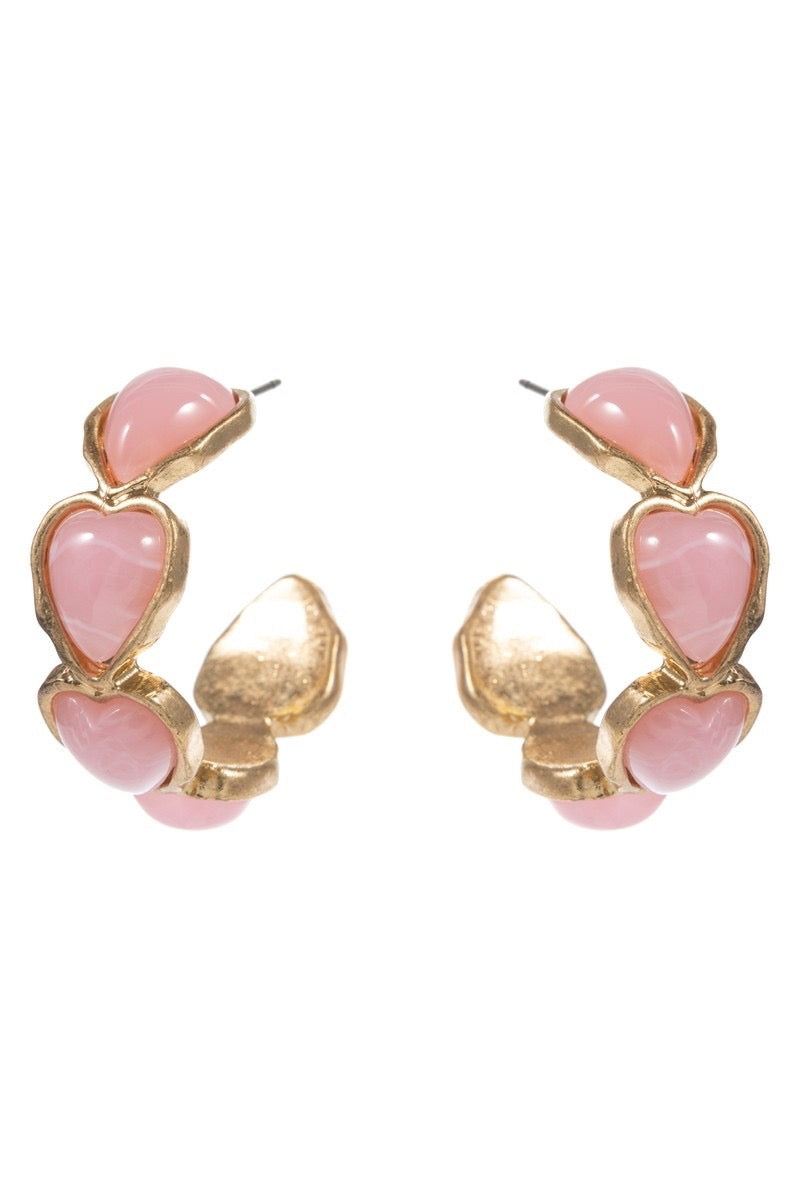 Vintage Heart Hoops- Light Pink