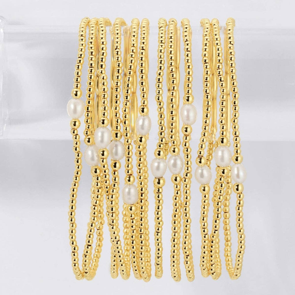 2mm Stretch Bracelet with Delicate Pearl Between 3mm Beads
