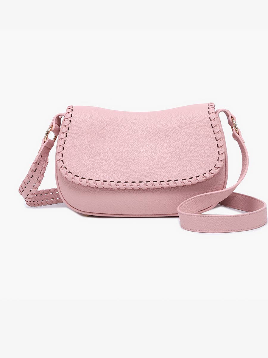 Daia Whipstitch Flapover Crossbody w/ Whipstitch Strap: Mauve