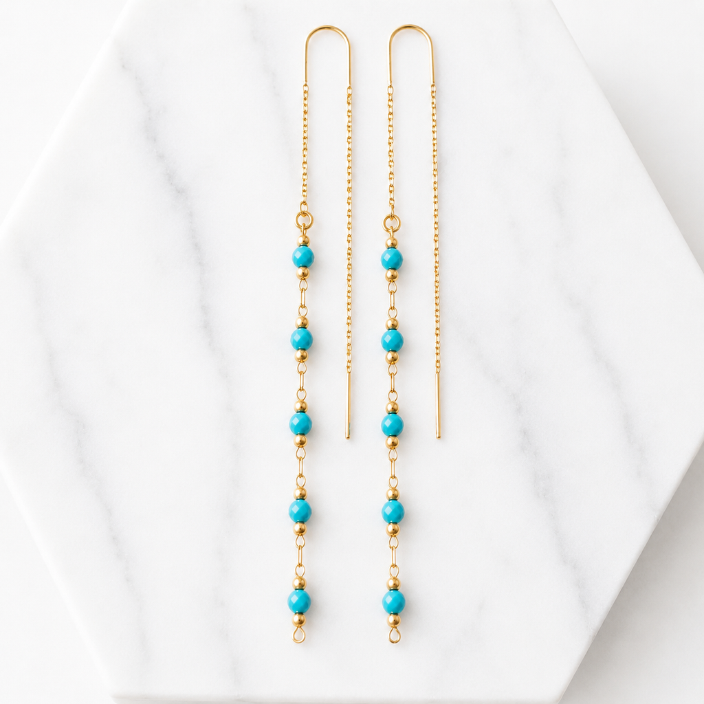 Faceted Turquoise Beaded Threader Earrings