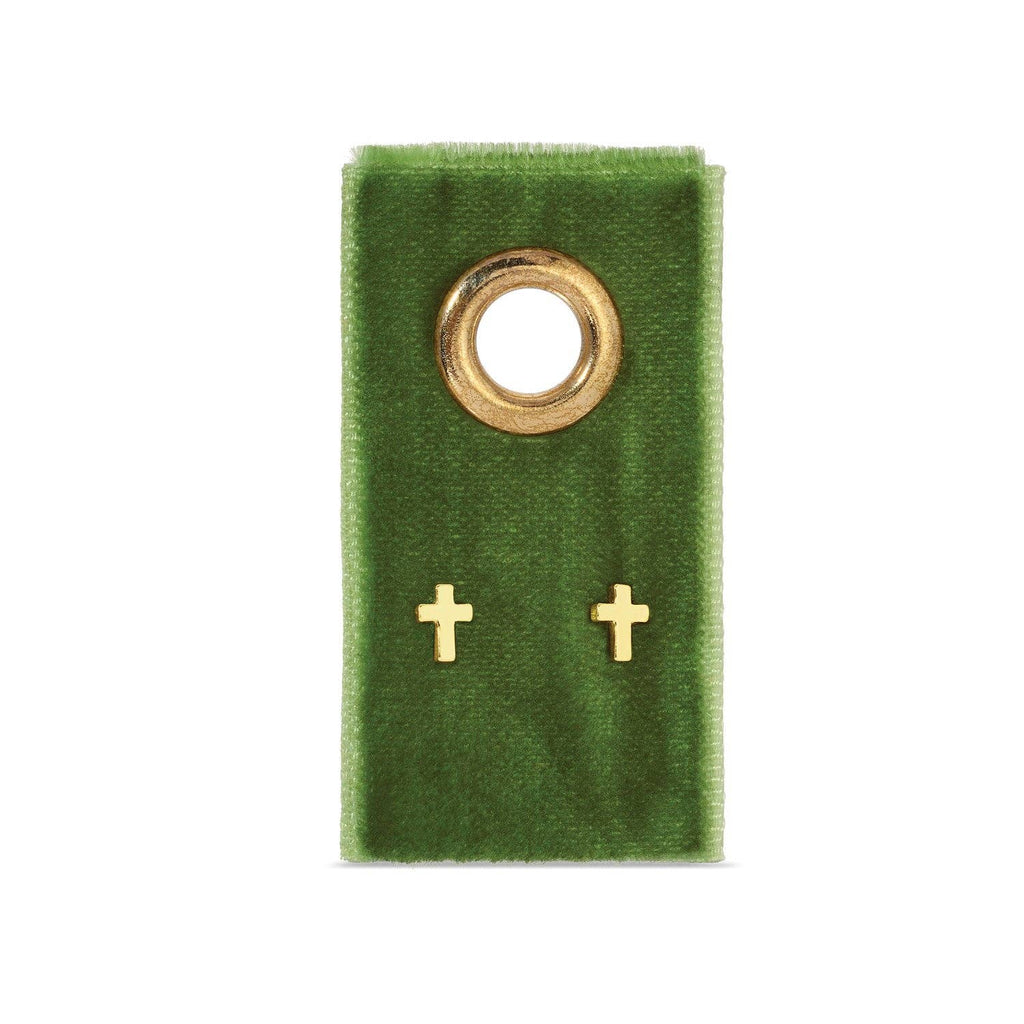 Small Cross Studs On Velvet Gift Tag: Gold