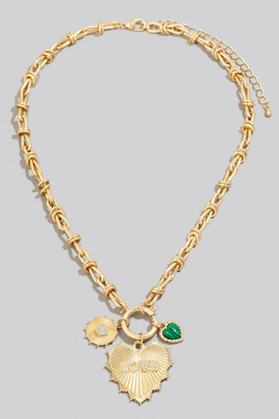 Pave Love Multi Heart Charms Chain Necklace: WG