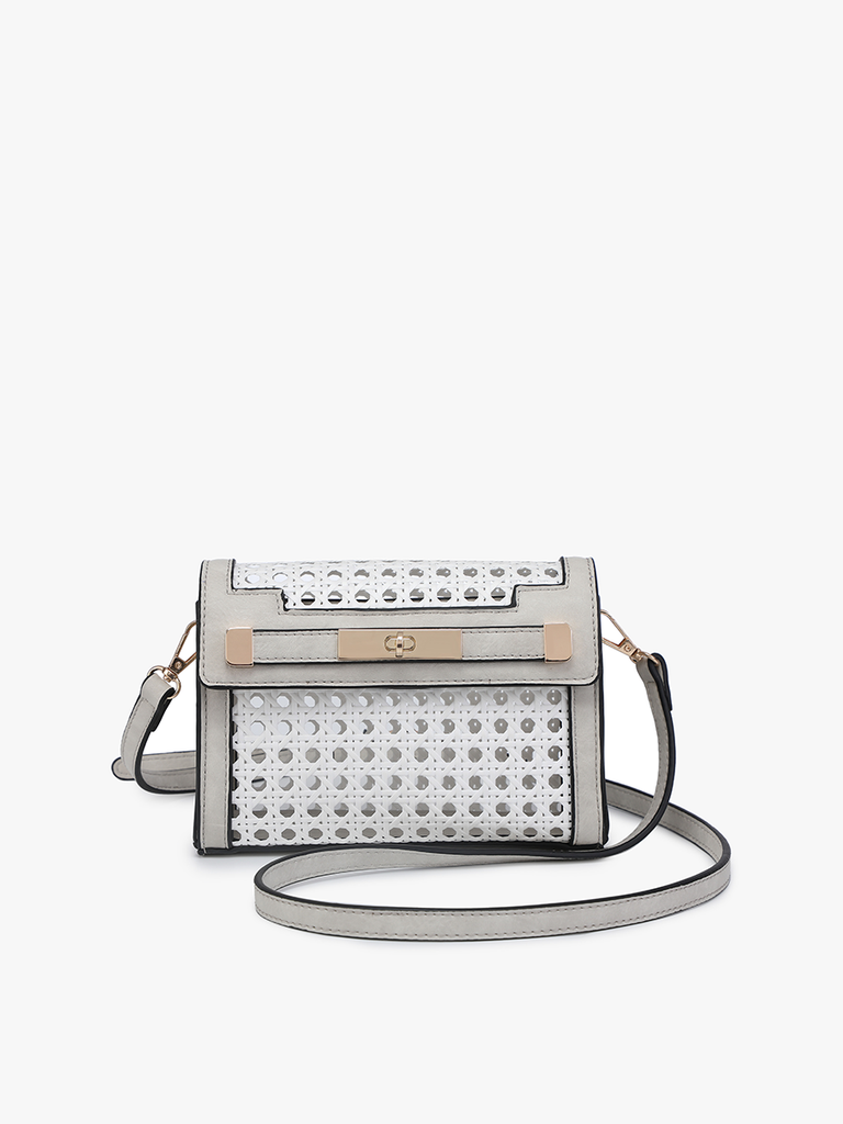 Etta Rattan Crossbody w/ Vegan Leather Accents: White
