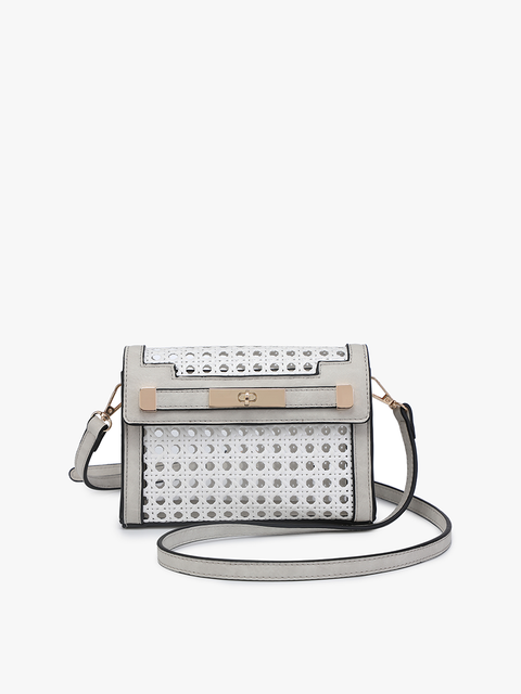 Etta Rattan Crossbody w/ Vegan Leather Accents: White