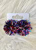 Red, Silver, and Blue Tinsel Party Pom Stud