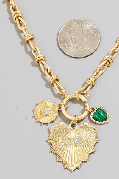 Pave Love Multi Heart Charms Chain Necklace: WG