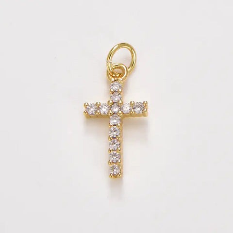 Pave Gold Rhinestone Cross Charm