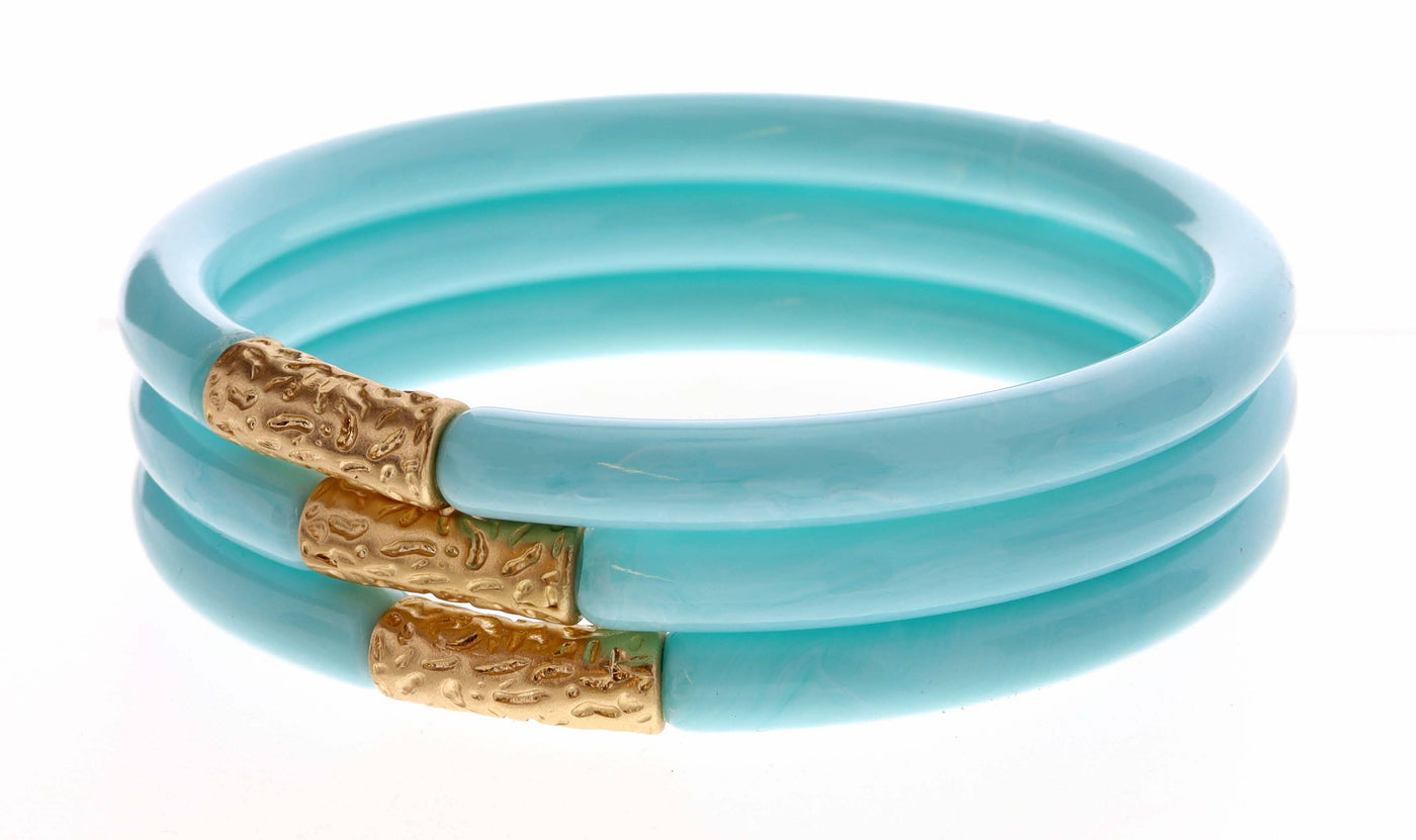 Stack of 3, Mint Bangles with Gold Accent Bracelet