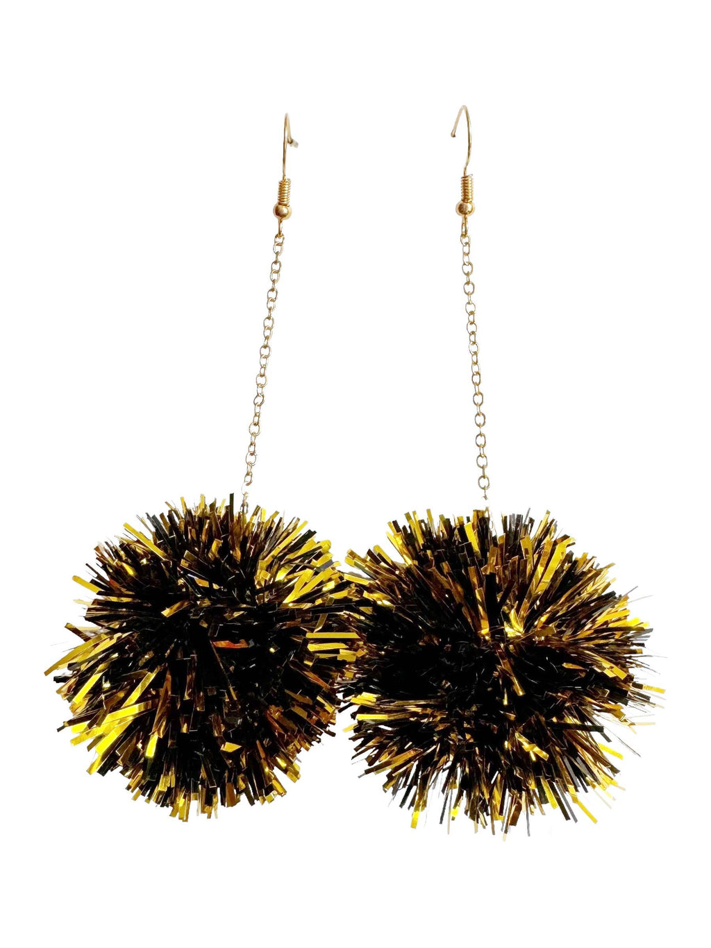 Black and Gold Tinsel Pom Dangle