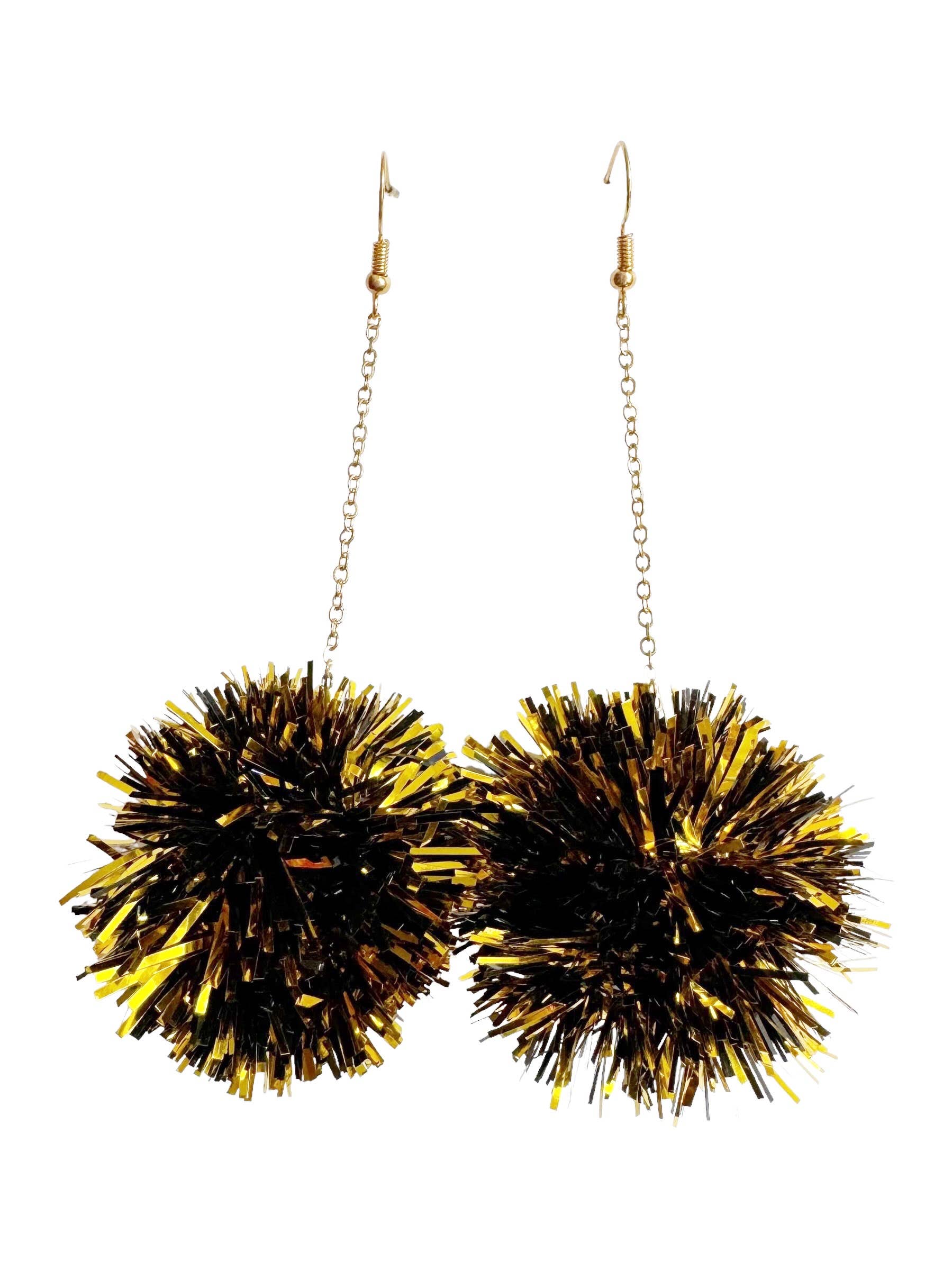 Black and Gold Tinsel Pom Dangle
