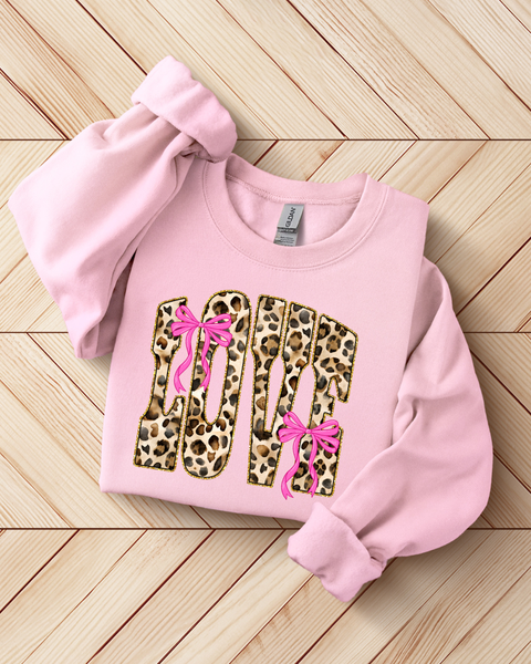 Leopard Print Love Sweatshirt - Pink