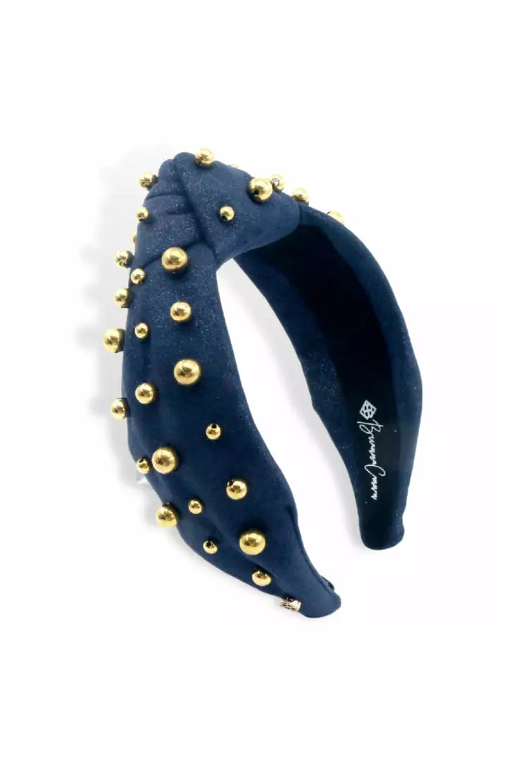 Navy Shimmer Headband with Gold Beads