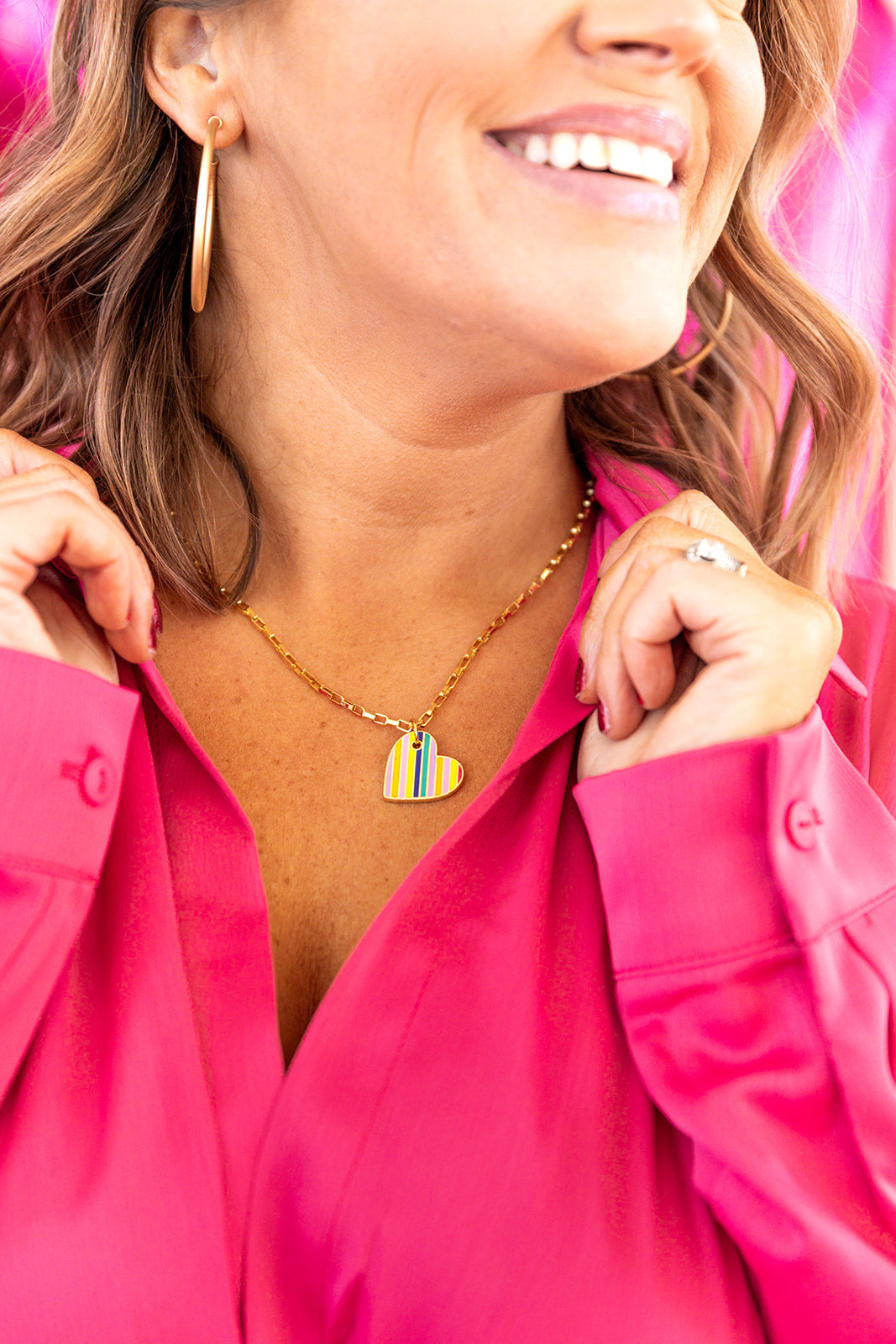 Rainbow Striped Heart Necklace